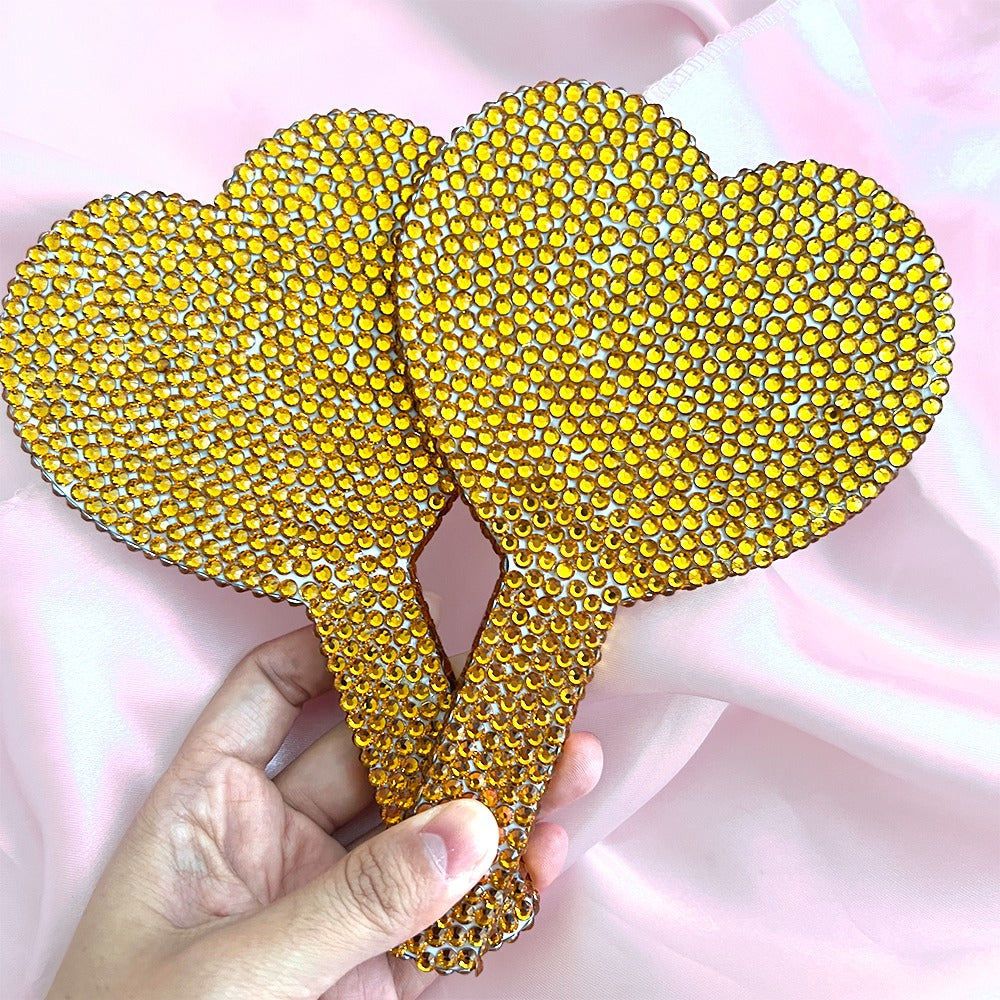 Gold heart shape bling mirror