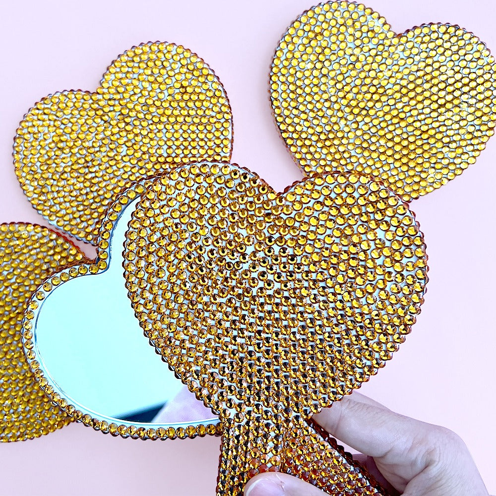 Gold heart shape bling mirror